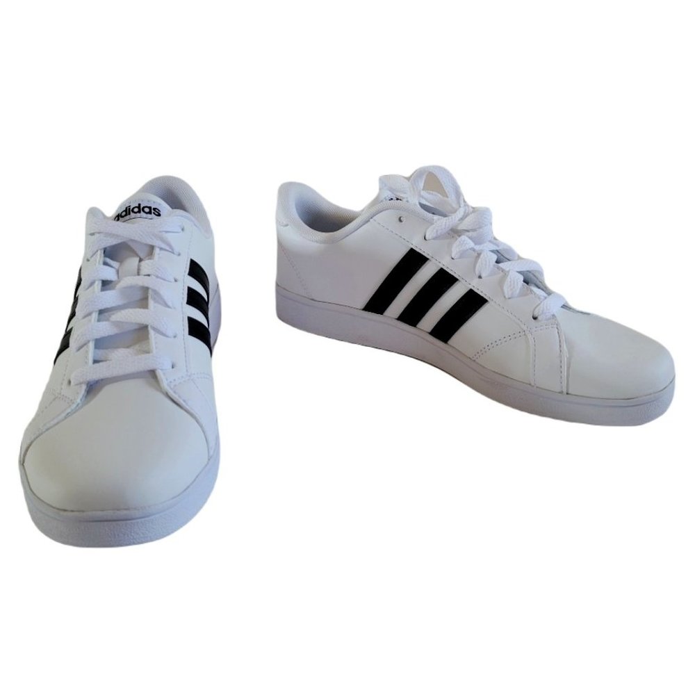 Adidas NEO Baseline K White Shoes with Black Stripes Youth Size 6.5